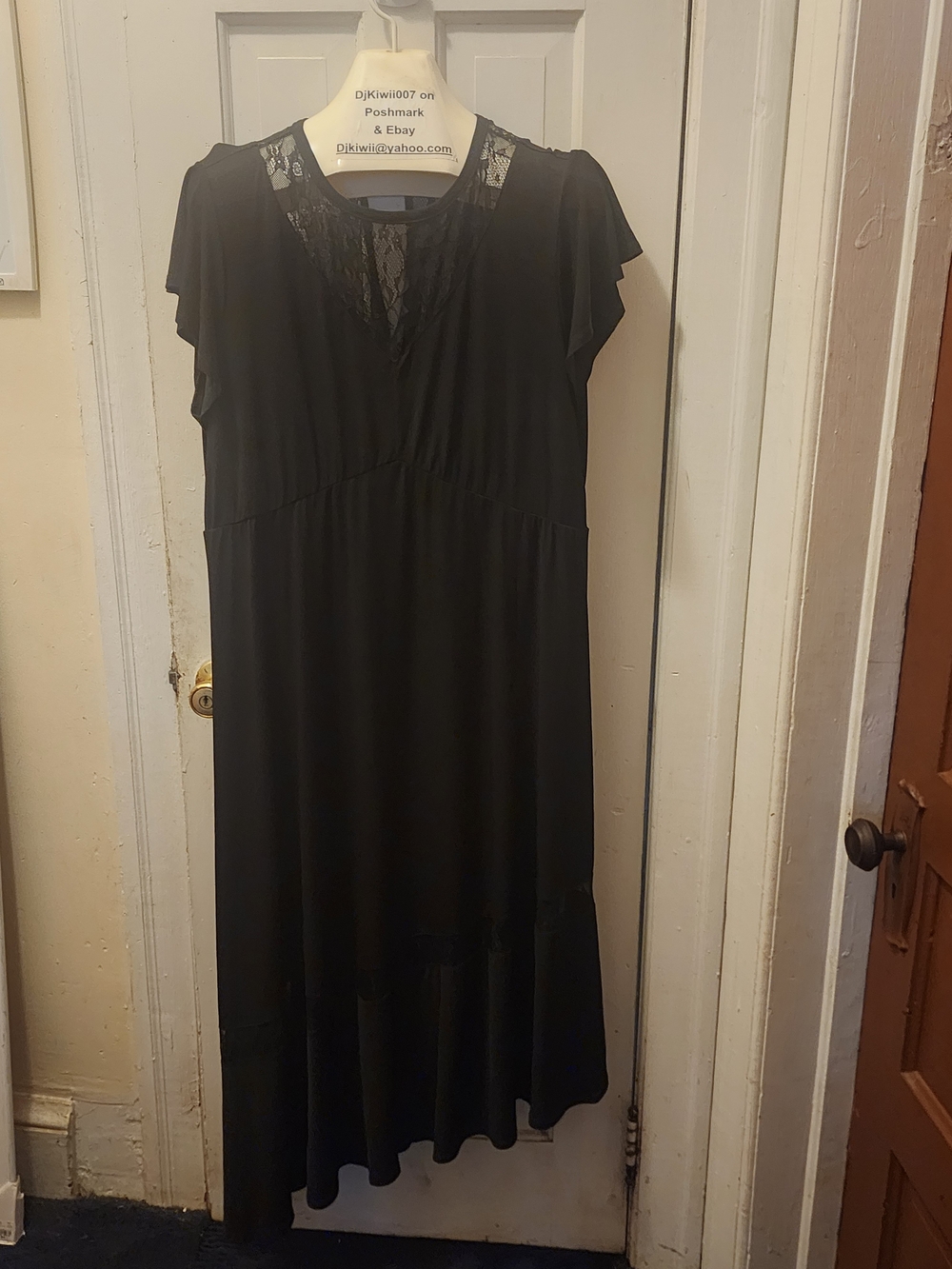 3x [Torrid] Black Midi Dress with Lace Insets and Flutter Sleeves